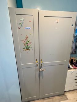 Freestanding Storage Wardrobe / Armoire with Mirror & Shelves - $100