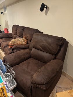 Sofa bed brown with recliner chair