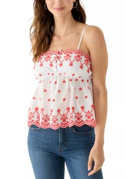 Draper James White Tank with Red Embroidered Scallop Hem NWT size Medium