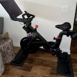 Peloton Bike+ exercise bike tons of extras mat weights fan upgraded seat for workout bicycle