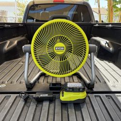 NEW RYOBI ONE+ 18V Cordless Hybrid WHISPER SERIES 14 in. Air Cannon Fan w/1.5Ah Battery & Charger
