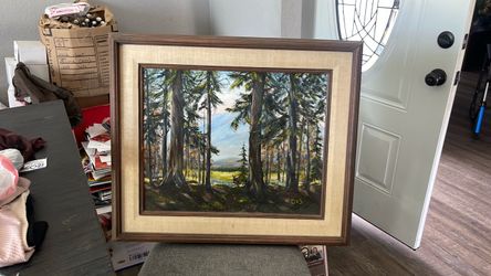 Framed Forest Landscape Oil Painting Signed DVS