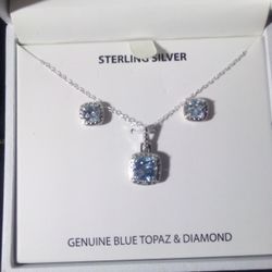 Sterling Silver Topaz Necklace Earrings Set