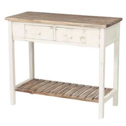 LuxenHome 36 in Distressed White and Wood 2-Drawer, 1-Shelf Console and Entry Table