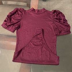 Bodysuit style blouse with sleeves, burgundy color, worn once