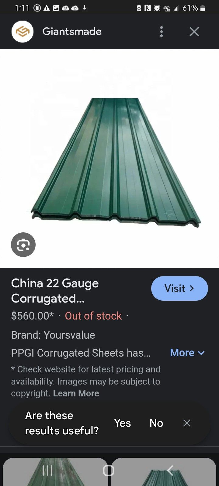 22 Guage Corrugated Tin 16ft