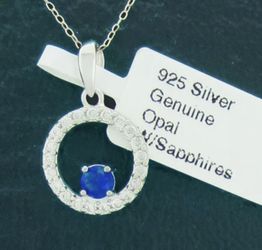 GENUINE .18 CTW BLUE OPAL & WHITE SAPPHIRE PENDANT NECKLACE .925 Silver *