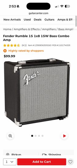 Fender Rumble 15 1x8 15W Bass Combo Amp