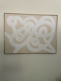 40x30 Neutral Abstract Wall Art – Gold Frame – Living Room Decor