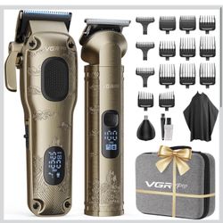 VGRPRO Hair Clippers for Men Professional, Cordless Clipper and Trimmer Set 7000RPM Grooming Kit with EVA Case, LED display, 14 Guide Combs (including