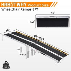 8FT  Folding Wheelchair Ramp Holds Up to 800 lbs, Threshold Ramp with Support Legs.. 