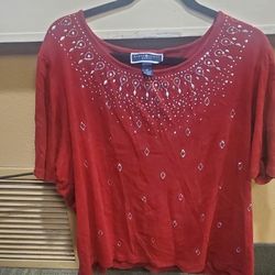 Karen Scott Women's 3xl Short Sleev3 Sequin Blouse