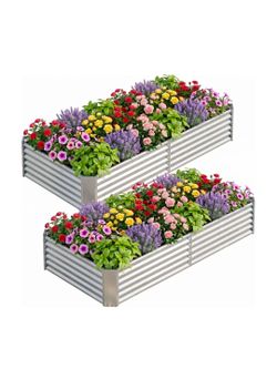 2 pack 8x4x1.5 ft galvanized raised garden beds outdoor, rectangle sturdy and durable planter boxes
