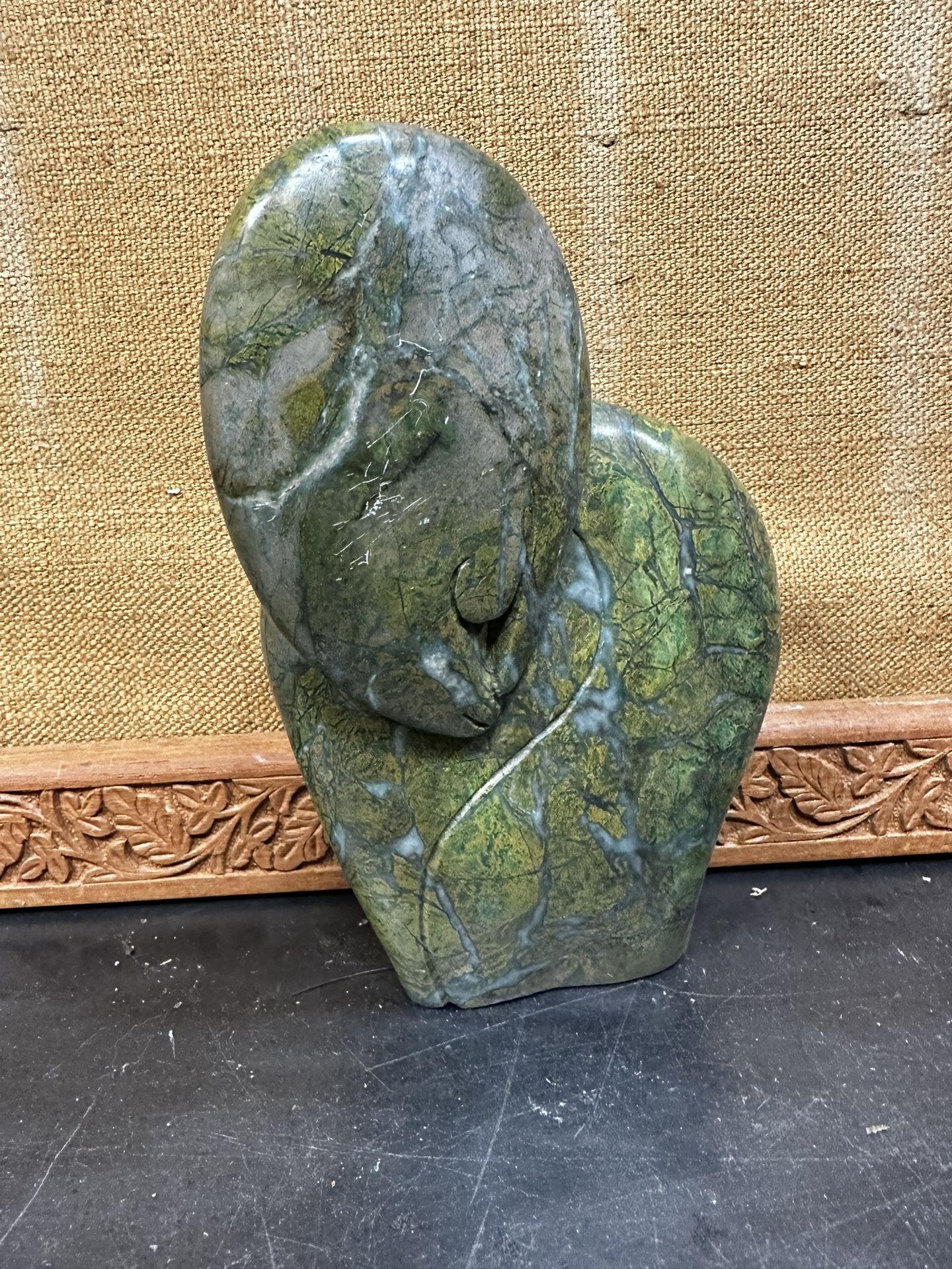 Zimbabwe Original Carved Verdite Stone Statue Hugging Sculpture E Chiwari Signed