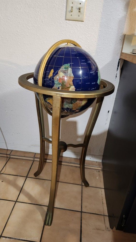 Midcentury Lapis World Globe on Brass Stand