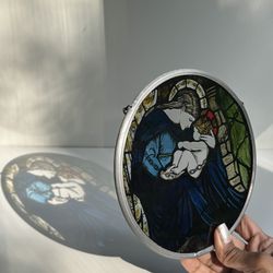 Vintage DML Madonna and Child Stained Glass Sun Catcher. Winchester Cathedral