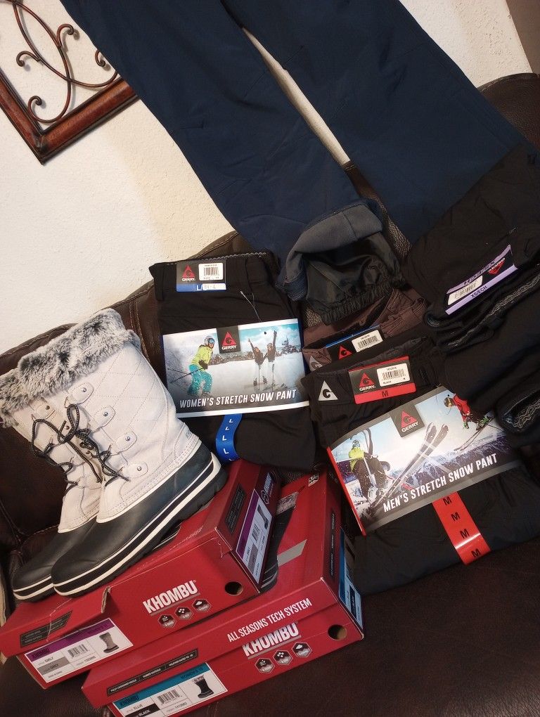SNOW PANTS JACKET OVERALLS AND BOOTS CASH ONLY AVAILABLE