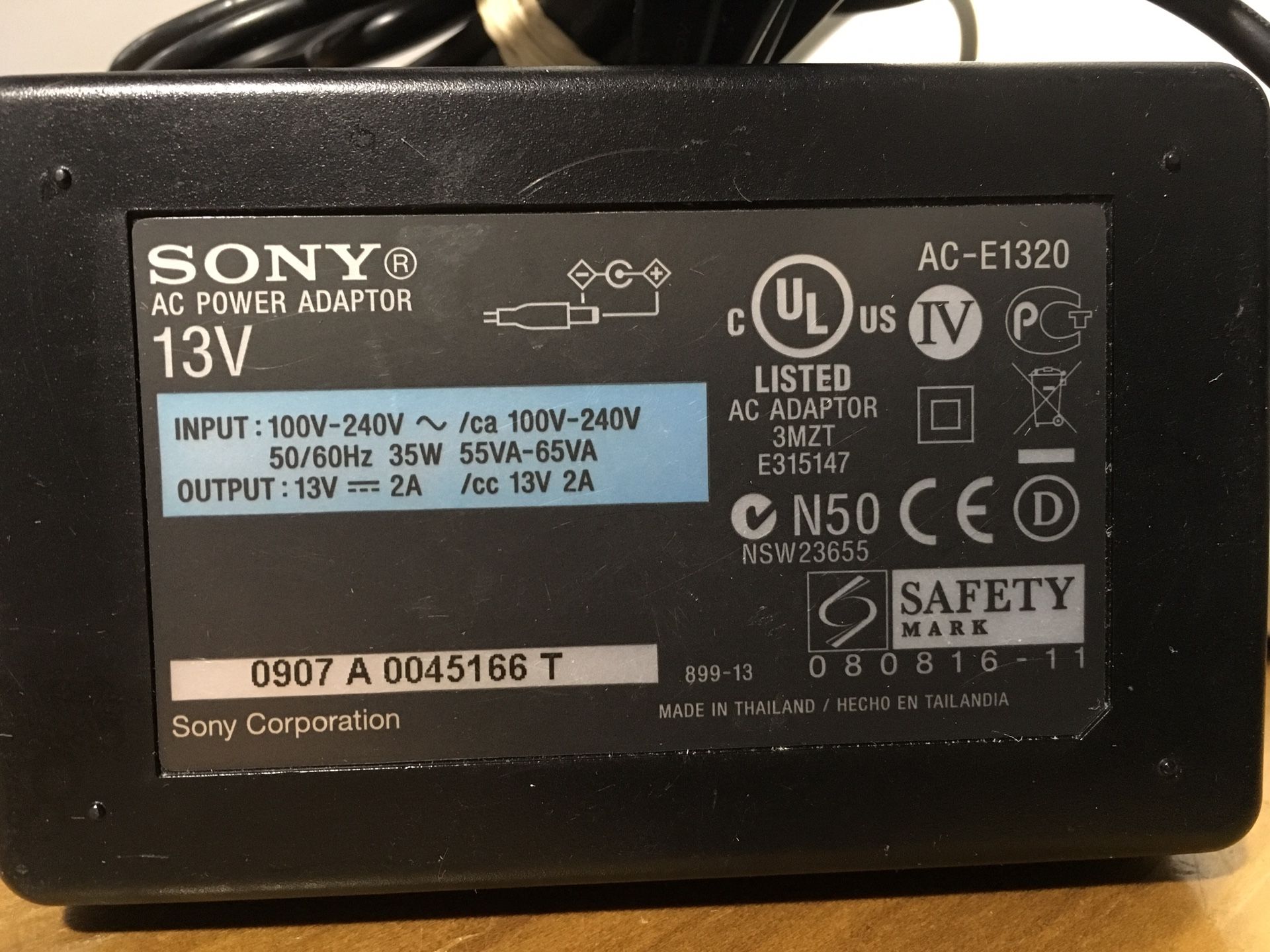 SONY 13V AC Power Adapter model AC-E1320