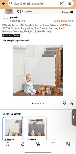 PRObebi Retractable Dog Gate for the House Extends to 54" Wide 34" Tall, Gates for Baby Indoor