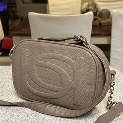 BEBE Chick taupe leather crossbody bag