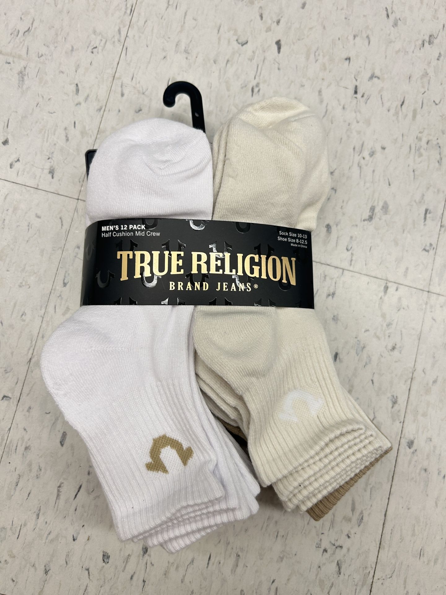 NWT True Religion Men's half cushioned Mid Crew Socks 12 Pack