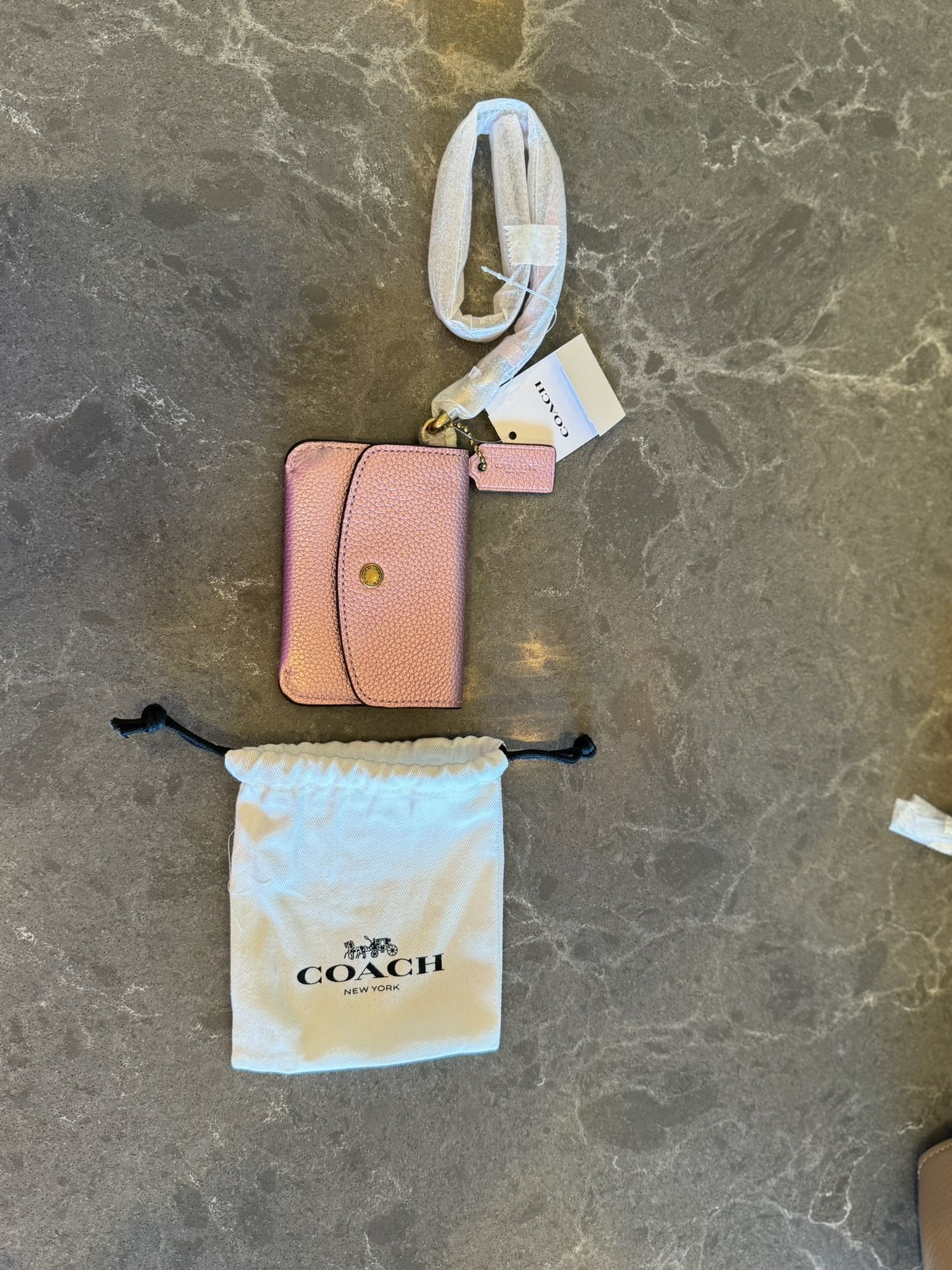 New Authentic Coach coin or card purse – Metallic pink.