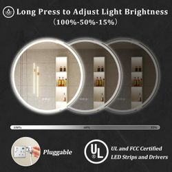 20x20 LED round bathroom mirror with lights, backlight + front light, anti-fog, dimmable