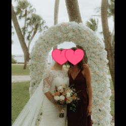 Faux Flower Wedding Arch - 8ft Tall - Cream And Ivory Roses - Gold Frame