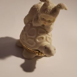 Cute Snowbabies Kid In Bunny Suit On Top Of Turtle Trinket Box