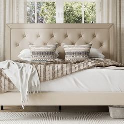 Upholstered Platform Queen Bed Frame With Headboard 