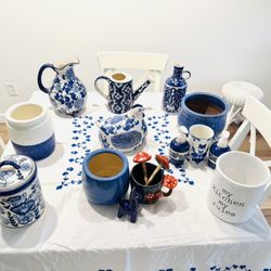 Blue Pottery Ceramic Multiple Items