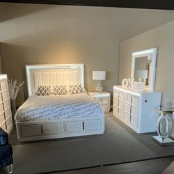 King Bed Frame, Dresser, Mirror And Nightstand 