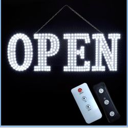 30"X10" Extra Large LED Open Signs For Business With Remote Controlled, 10 Levels Brightness Adjustable Unique Design Super Bright With Chain, High Vi