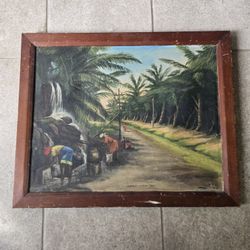Caribbean Jamaica Original Oil Painting Signed Delchan 1942 Landscape Workers