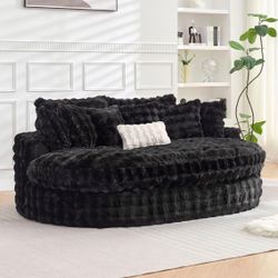 83’’ Oversized Round Chaise Lounge Chair Indoor w/Deep Seat, Round Memory Foam Couch, Comfy Fluffy Plush Chaise Lounge Indoor w/Double Cushion, Circle