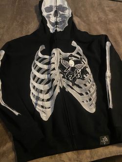 Black Skeleton Full-Zip Hoodie with Skull Mask size 2XL