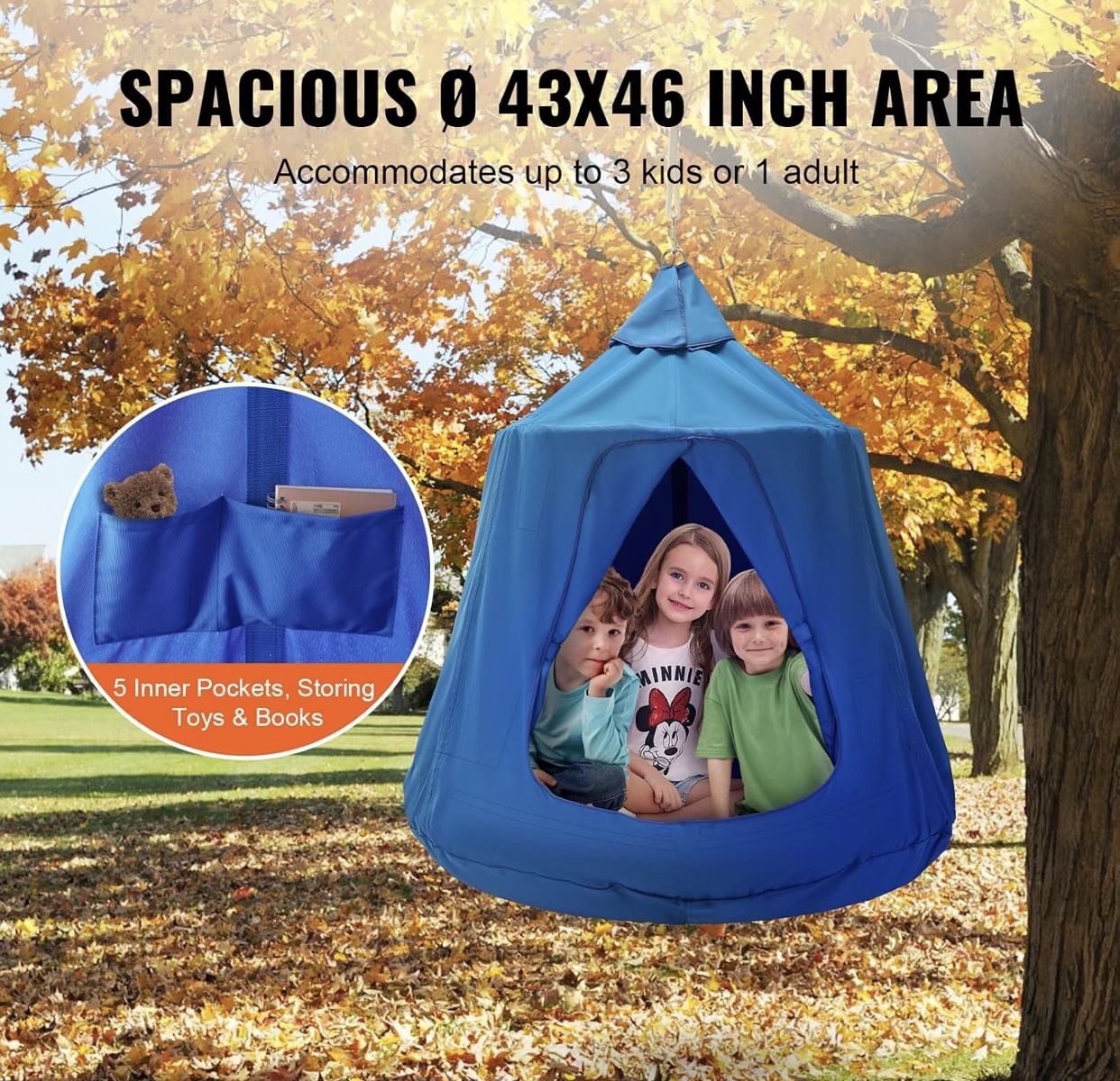 Tree Tent, 330 LBS Capacity Hanging Tent Swing for Indoor and Outdoor Hammock Sensory Swing Chair w/LED Lights String, Inflatable Base, Ceiling Swing