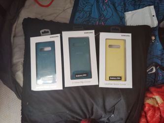 Samsung Galaxy S10+ leather phone cases 2 blue and 1 yellow