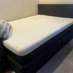 Queen Bed Frame w/ 4 Storage Drawers + Plush Pillow-Top Mattress (Great Condition!)