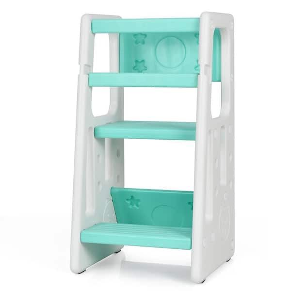 Kids Kitchen Step Stool with Double Safety Rails Toddler Learning Stool Green