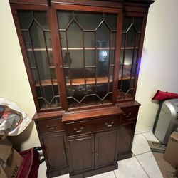 Antique Solid Redwood China Cabinet 