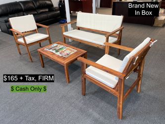 Brand New! Sunnyside 4-piece Outdoor Patio Furniture Set Acacia Wood and Cushion