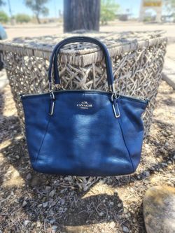 Authentic Coach Small Kelsey Satchel Bag - Metallic Midnight Blue