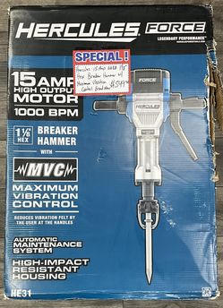 Hercules 15 Amp 66 Lb 1 1/8” Hex Breaker Hammer W/ Maximum Vibration Control Brand New 