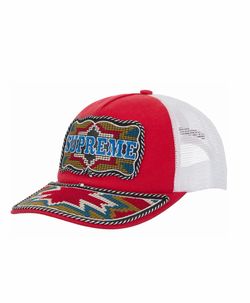 Supreme western embroidered mesh back 5 panel Red