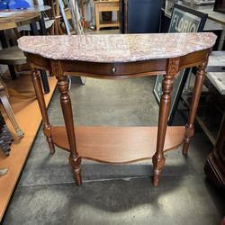 Curved Marble Top Console Table with Drawer