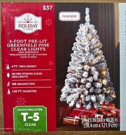 Holiday Time T5 - 4 Ft Flocked Pre Lit Clear Lights Greenfield Pine NEW Open Box