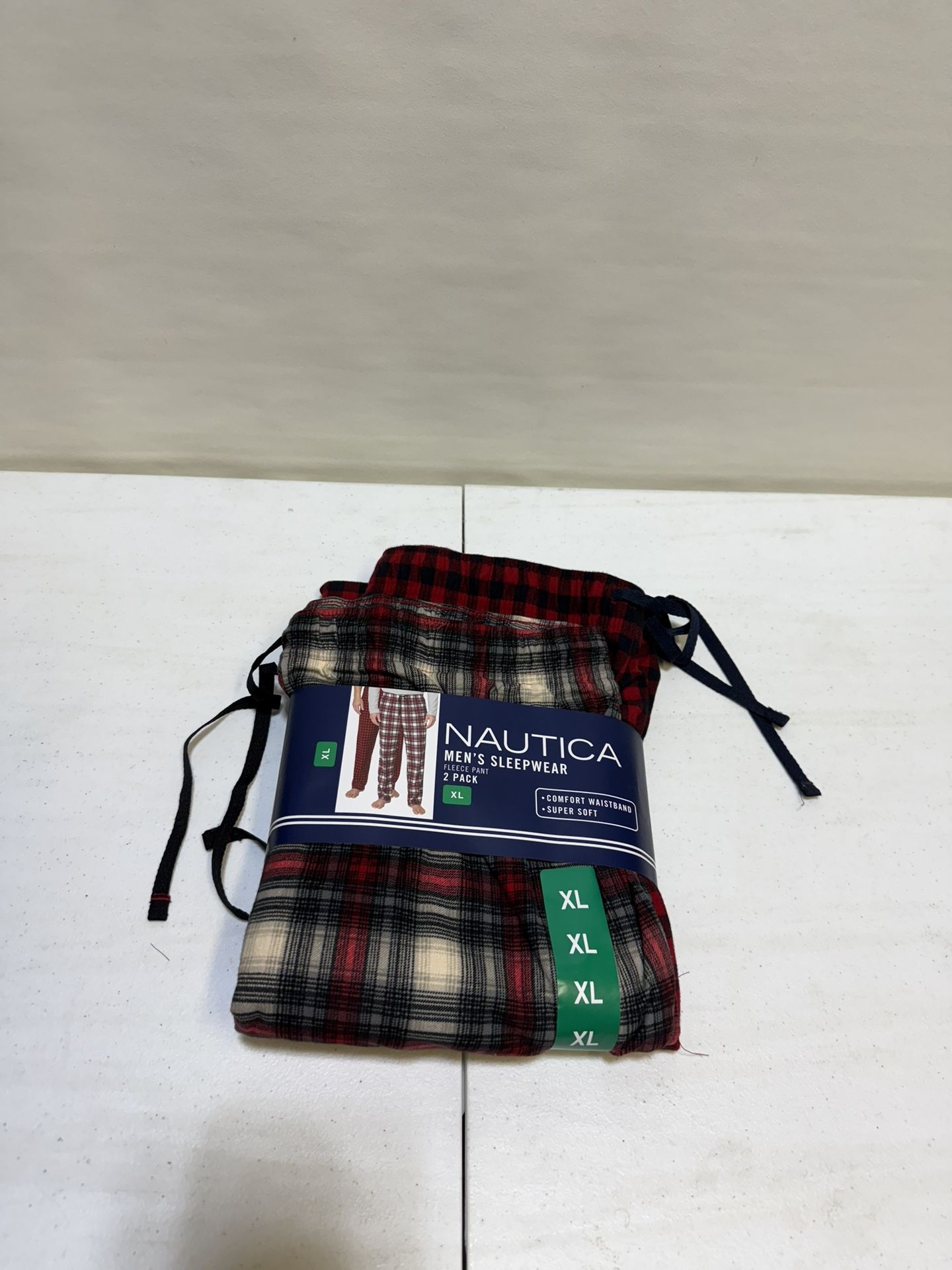 2 Pack NAUTICA Sleepwear Fleece Pajama Sleep Pants Red Check/Plaid Men's