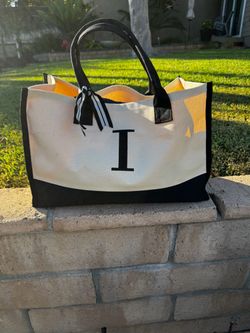 Monogram Letter I Canvas Tote Bag