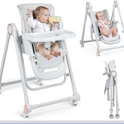 Baby High Chair for Babies & Toddlers, Height Adjustable Removable Double Tray, Portable Baby Dinning Chair with Wheels